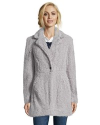 Sebby Collection Light Grey Teddy Faux Fur Button Front Coat