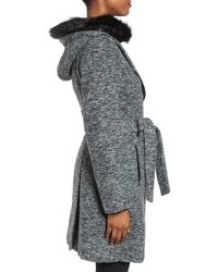 Steve Madden Asymmetrical Hooded Coat With Faux Fur Trim
