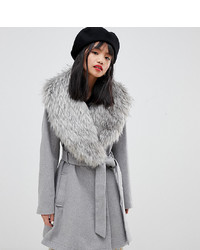 Lost Ink Petite Coat With Faux Fur Collar
