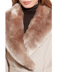 Lauren Ralph Lauren Faux Fur Collar Wool Blend Long Wrap Coat
