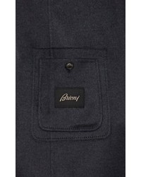 Brioni Fur Collar Flannel Car Coat Dark Grey