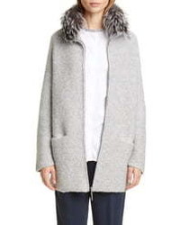 Fabiana Filippi Genuine Fox Fur Collar Wool Blend Boucle Coat