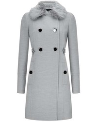 Grey Faux Fur Collar Coat