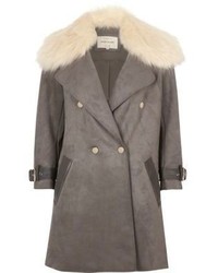 River Island Grey Faux Fur Collar Coat