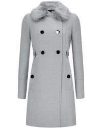 Grey Faux Fur Collar Coat