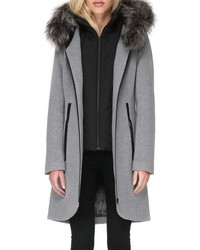 Soia & Kyo Hooded Wool Blend Coat With Detachable Genuine Fox Fur