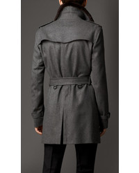 Burberry Mid Length Fur Collar Cashmere Trench Coat