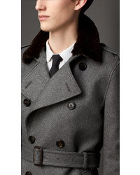 Burberry Mid Length Fur Collar Cashmere Trench Coat