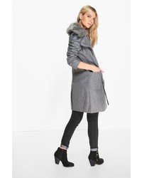 Boohoo Molly Faux Fur Collar Belted Coat