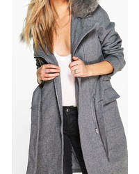 Boohoo Molly Faux Fur Collar Belted Coat