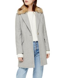 Topshop Monica Faux Fur Collar Coat