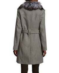 Michael Kors Natural Fox Fur Collar Long Coat