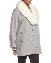 Tahari Plus Size Olivia Plaid Coat With Removable Faux Fur Collar
