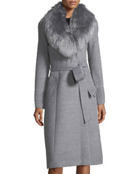 Sentaler Baby Alpaca Belted Long Coat W Fur Collar