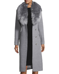 Sentaler Belted Long Coat W Fur Collar