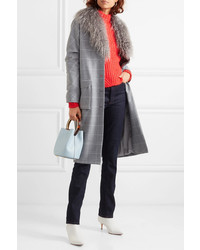 Lela Rose Shearling Trimmed Checked Woven Coat