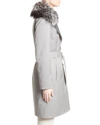 Fabiana Filippi Water Repellent Gabardine Trench Coat With Genuine Fox Fur Collar