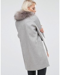 Asos Wool Blend Coat With Asymmetric Detachable Fur Collar