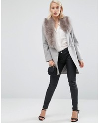 Asos Wool Blend Coat With Asymmetric Detachable Fur Collar