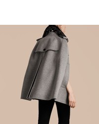 Burberry Wool Cashmere Trench Cape With Detachable Fur Collar