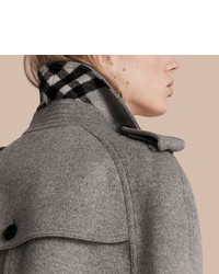 Burberry Wool Cashmere Trench Cape With Detachable Fur Collar