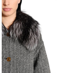 Ermanno Scervino Wool Herringbone Coat W Fox Fur Collar