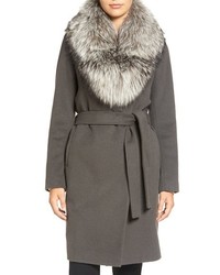 Elie Tahari Wrap Coat With Genuine Fox Fur Collar