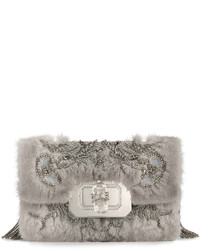 Marchesa Phoebe Large Mink Fur Shoulder Bag Gray