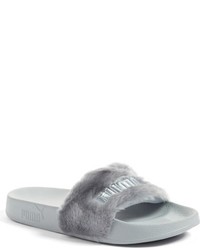 Grey Fur Flat Sandals
