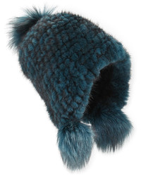 Jocelyn Knitted Mink Fur Hat Wpom Poms
