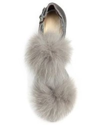 Jimmy Choo Dolly 100 Fox Fur Glittered Textile Ankle Strap Pumps