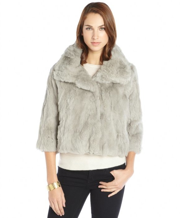 Adrienne Landau Black Rabbit Fur Cropped Wide Collar Cropped Jacket ...