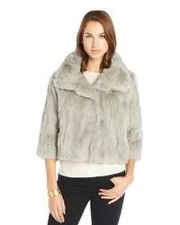 Adrienne Landau Black Rabbit Fur Cropped Wide Collar Cropped Jacket