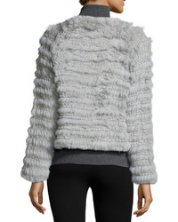Cusp By Neiman Marcus Long Sleeve Rabbit Fur Jacket Silver Gray