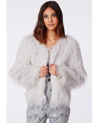 Missguided Cassie Shaggy Faux Fur Coat Grey