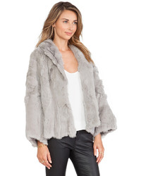 Adrienne Landau Textured Rex Little Swing Rabbit Fur Jacket