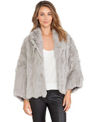 Adrienne Landau Textured Rex Little Swing Rabbit Fur Jacket