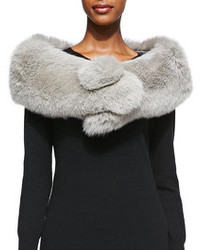 Adrienne Landau Fox Fur Button Stole Light Gray