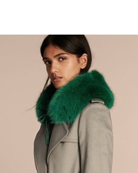 Burberry Fox Fur Collar With Check Cashmere Lining