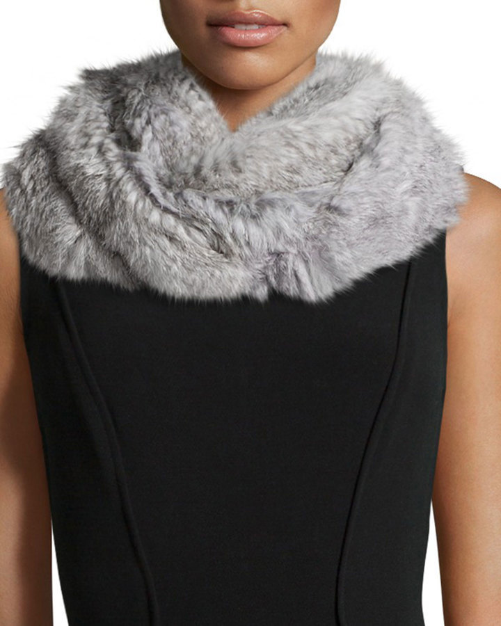 Rabbit Fur Infinity Scarf in Natural Grey