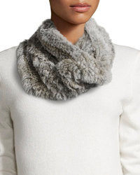 Adrienne Landau Rabbit Fur Knit Cowl Scarf Gray