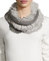 Buji Baja Rabbit Fur Knit Infinity Scarf Natural Gray