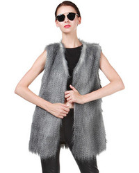 Choies Faux Fur Waistcoat In Variegated Gray