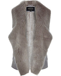 River Island Grey Plush Faux Fur Vest