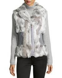 Metric Furs Rabbit Furribbed Knit Vest Whitegray