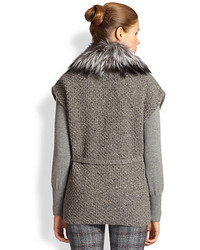 Carolina Herrera Silver Fox Fur Collar Knit Vest