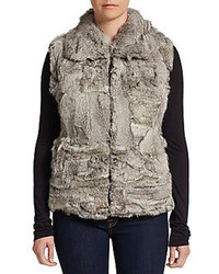 Saks Fifth Avenue BLACK Zip Front Rabbit Fur Vest