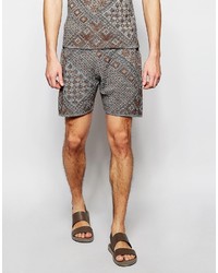 Grey Geometric Cotton Shorts