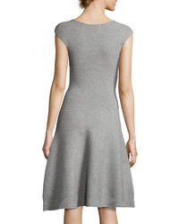 Milly Cap Sleeve Geometric Textured Fit  Flare Dress Gray