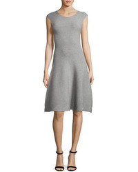 Milly Cap Sleeve Geometric Textured Fit  Flare Dress Gray